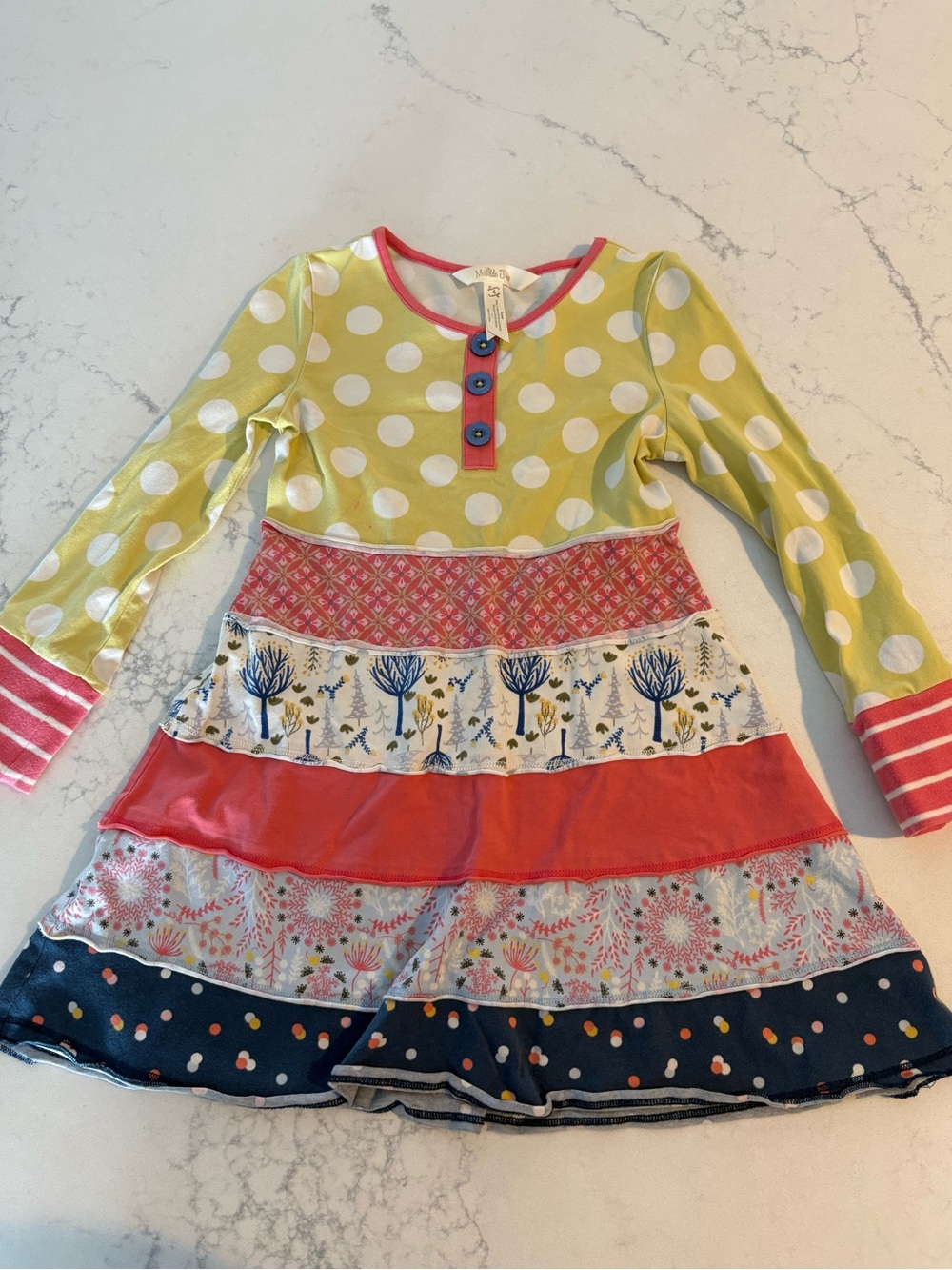 Matilda Jane Lime Green Polka Dot & Coral Tiered Long Sleeve Dress